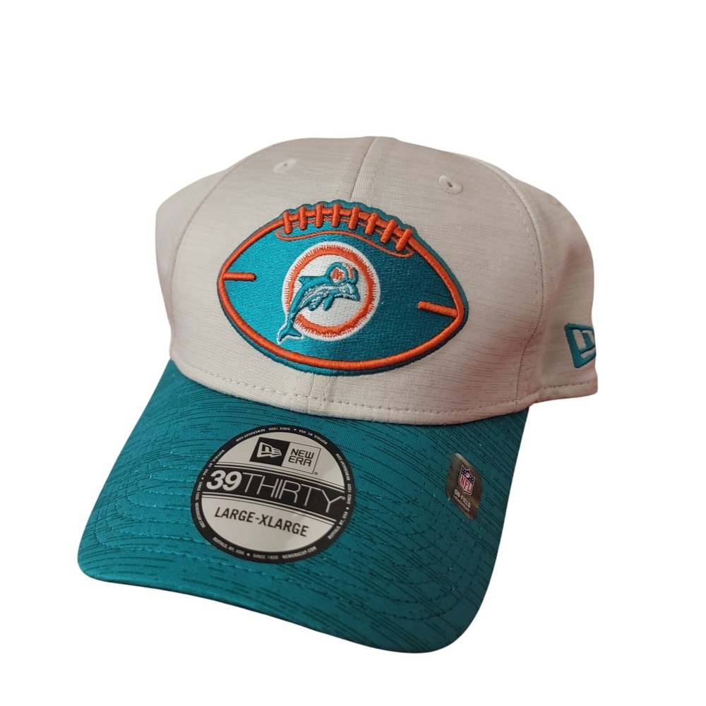 Miami Dolphins New Era Hat Mens L/XL 39THIRTY White Teal NFL Football EUC